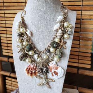 Amrita Singh Seashell Beachcore Faux Pearls Clear Rhinestone Starfish Necklace